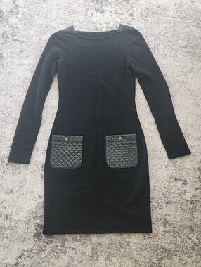 Chanel $3,990 Authenticated Wool Cashmere Leather Dress Size 36 FR (4 US) Black